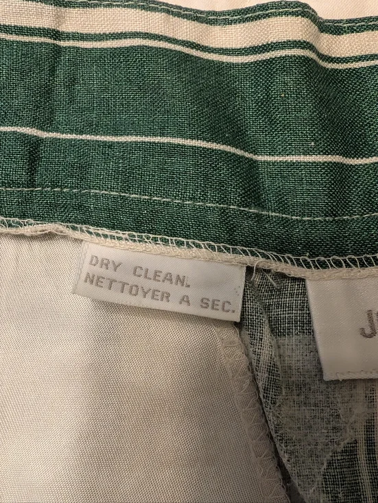 Vintage 80’s High Waist Walking Shorts Jorts 100% Linen Striped Green Ivory 12 - Picture 12 of 12